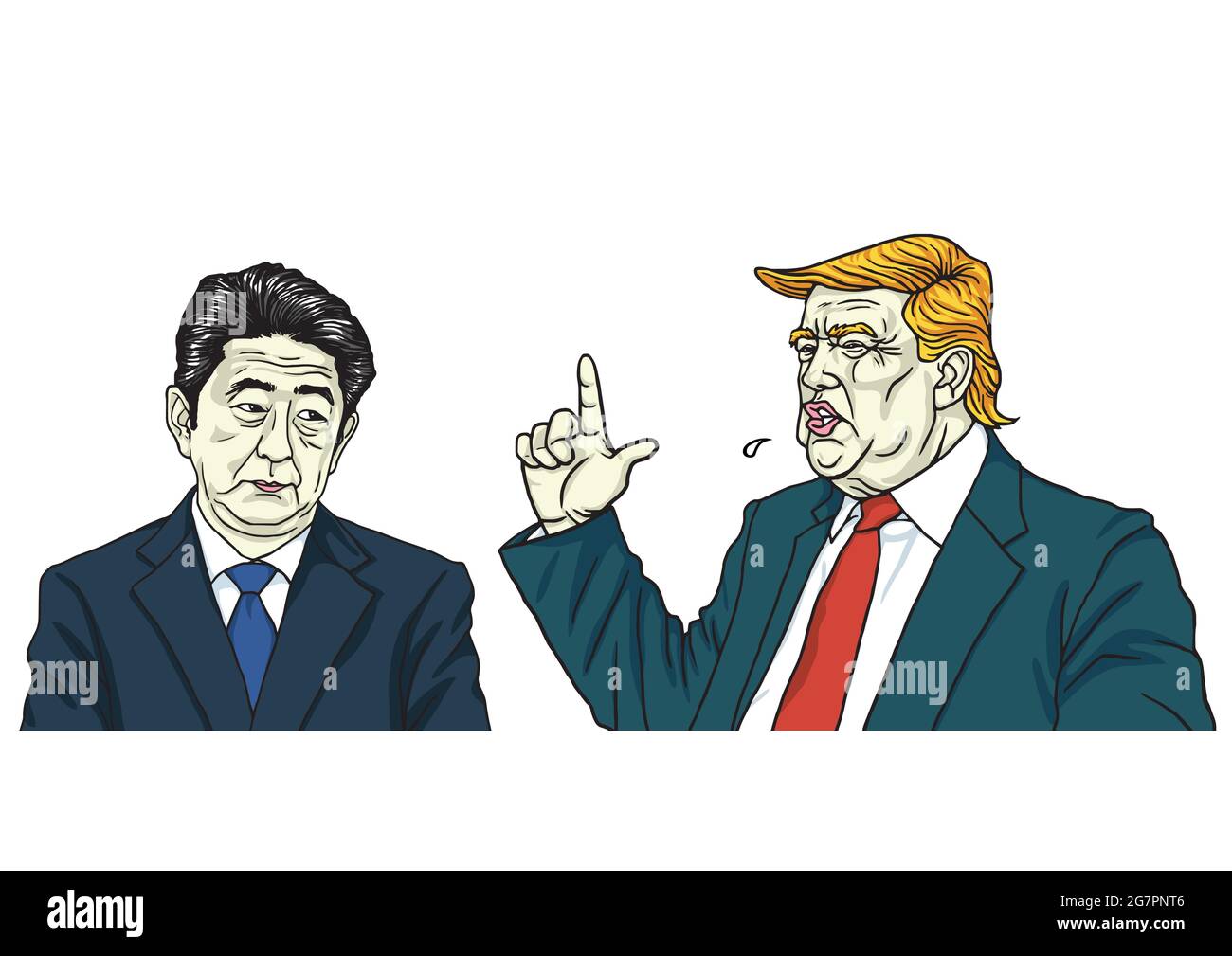 Donald Trump With Shinzo Abe. Vector Cartoon Illustration Caricature Stock Vector