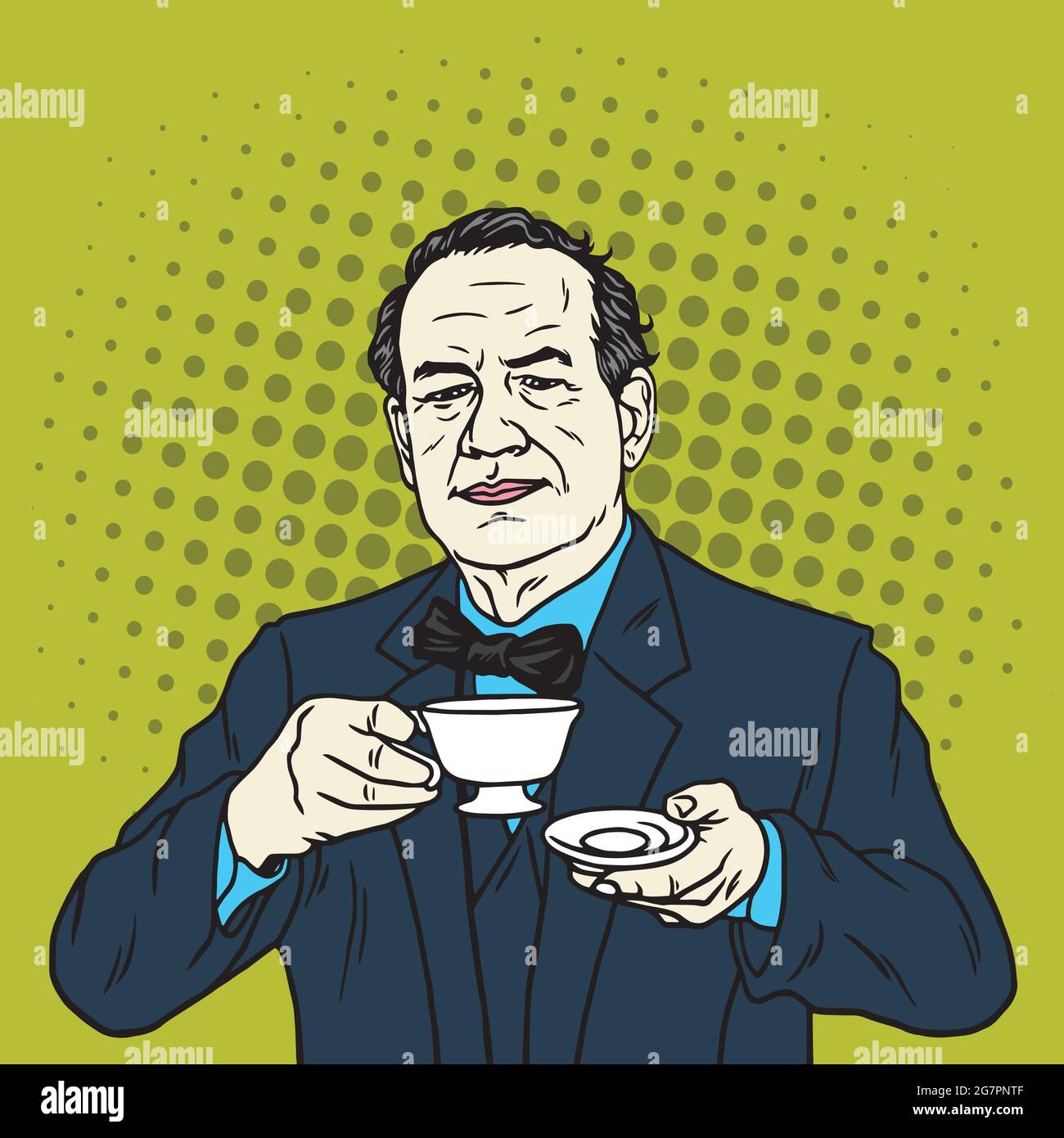 Man Drinking a Cup of Tea. Coffee Break. Vector Pop Art Illustration Stock Vector