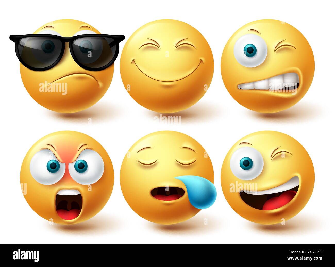 Smiley cool emoji vector set. Smileys emoticon yellow icon collection isolated in white background for graphic elements design. Vector illustration Stock Vector