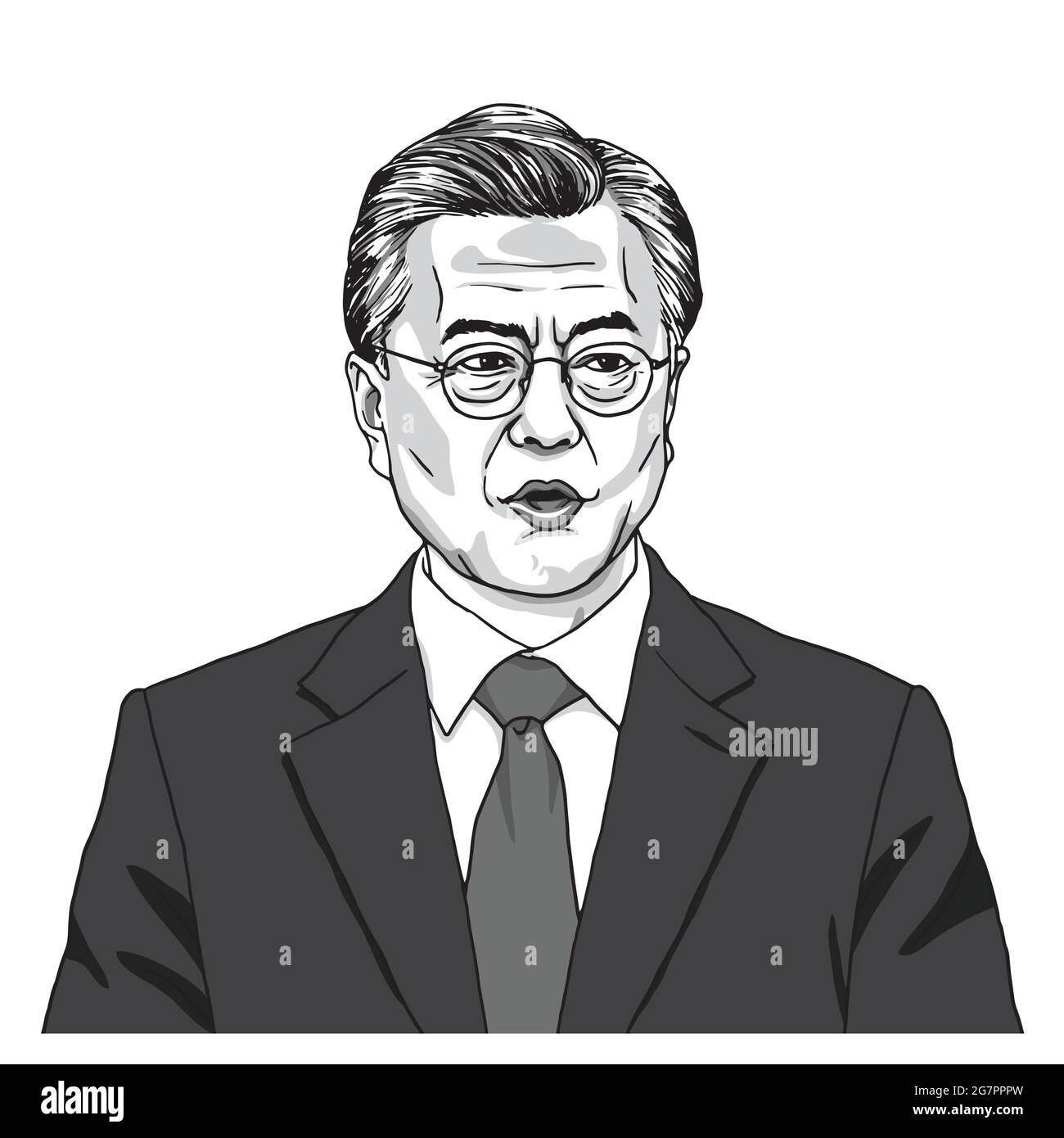 Moon Jae-in the President of South Korea. Vector Cartoon Illustration. Stock Vector