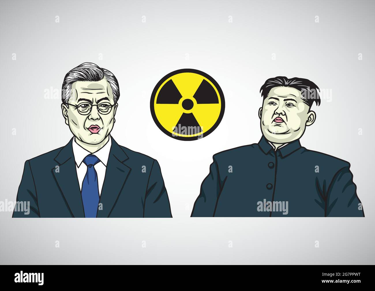 Moon Jae-in VS Kim Jong-un. Caricature Cartoon Portrait Vector Illustration Stock Vector