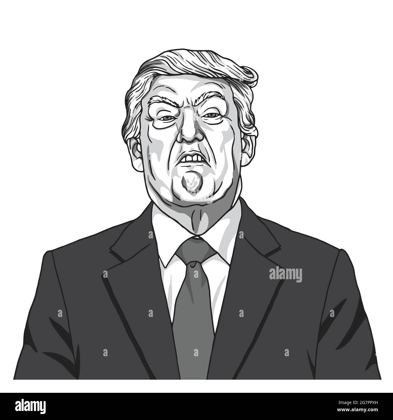 Donald Trump Portrait. Black and White Caricature Illustration Vector Stock Vector