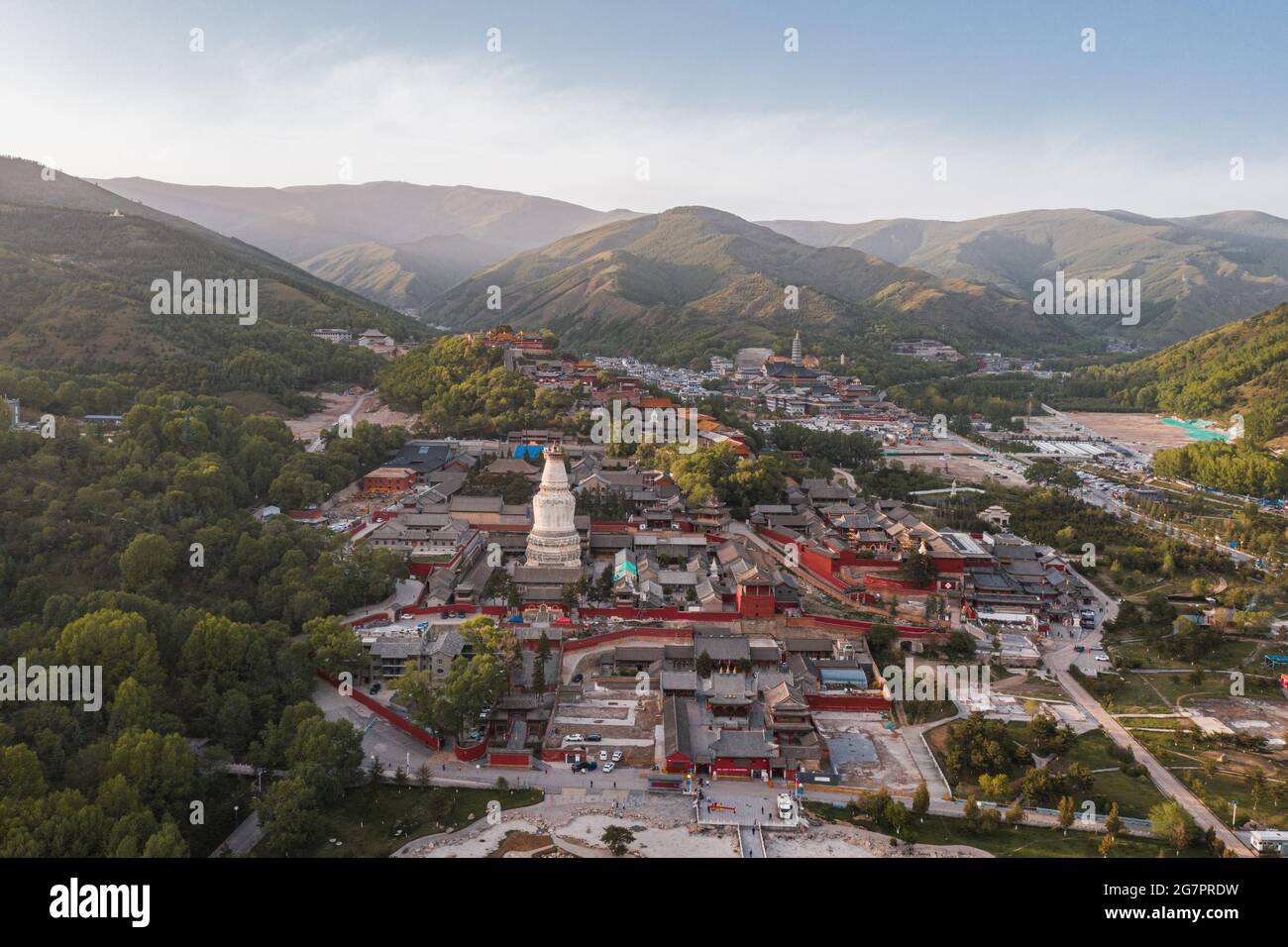 Aerial view of the Wutai Mountain at dusk, Shanxi Province, China Stock Photo