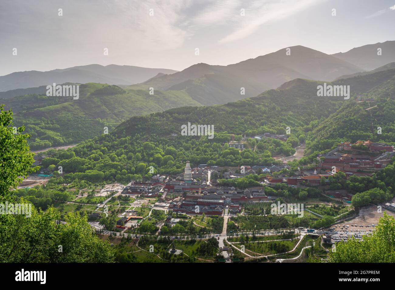 Aerial view of the Wutai Mountain at dusk, Shanxi Province, China Stock Photo