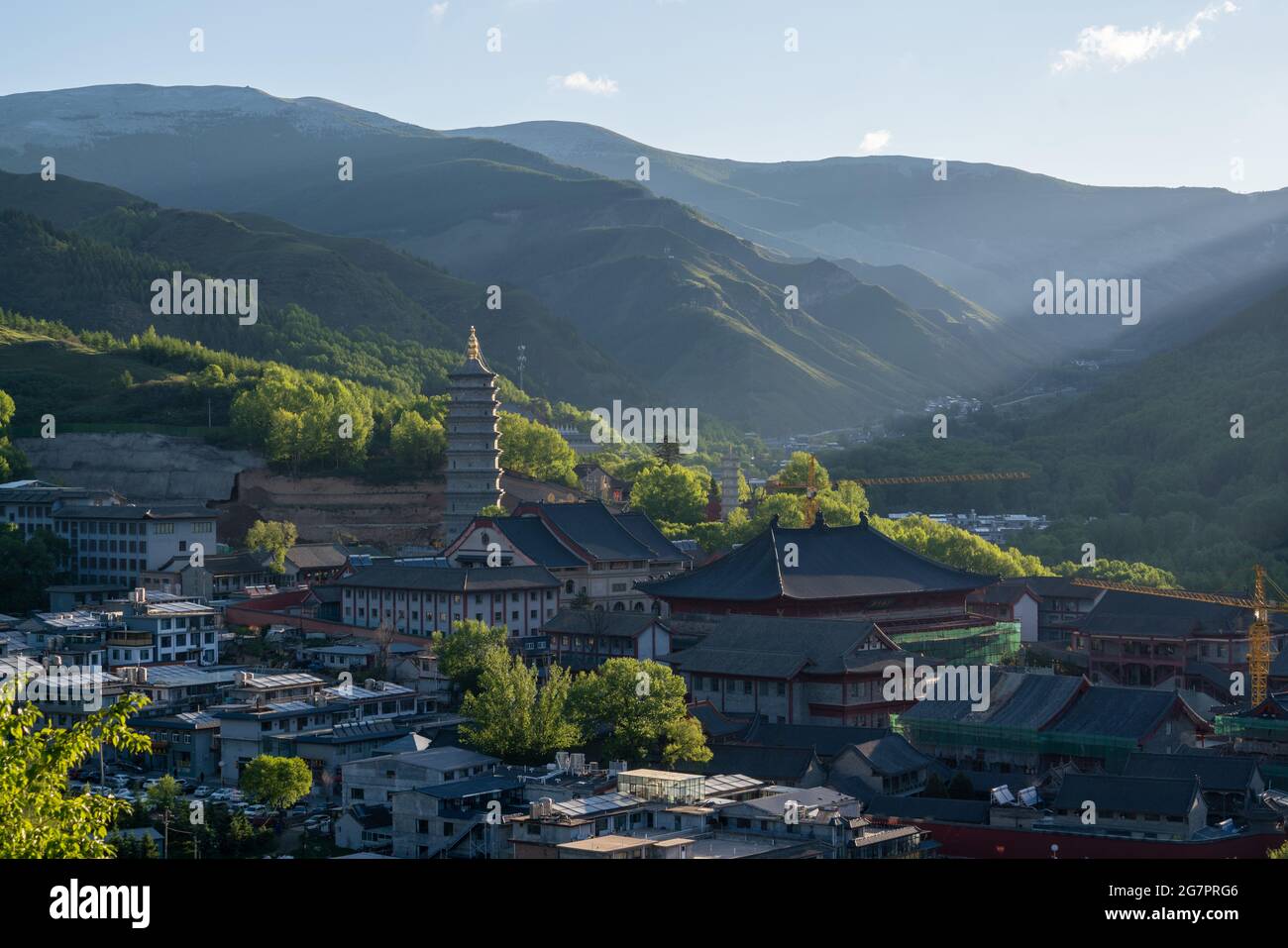 Aerial view of the Wutai Mountain at sunrise, Shanxi Province, China Stock Photo