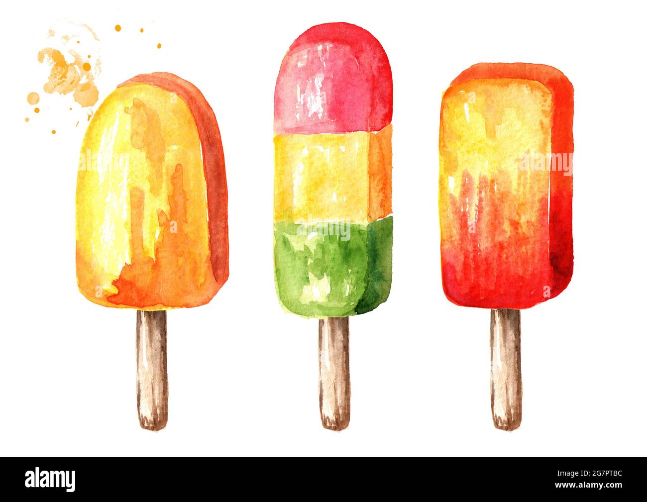 Ice cream set. Watercolor hand drawn illustration, isolated on white ...