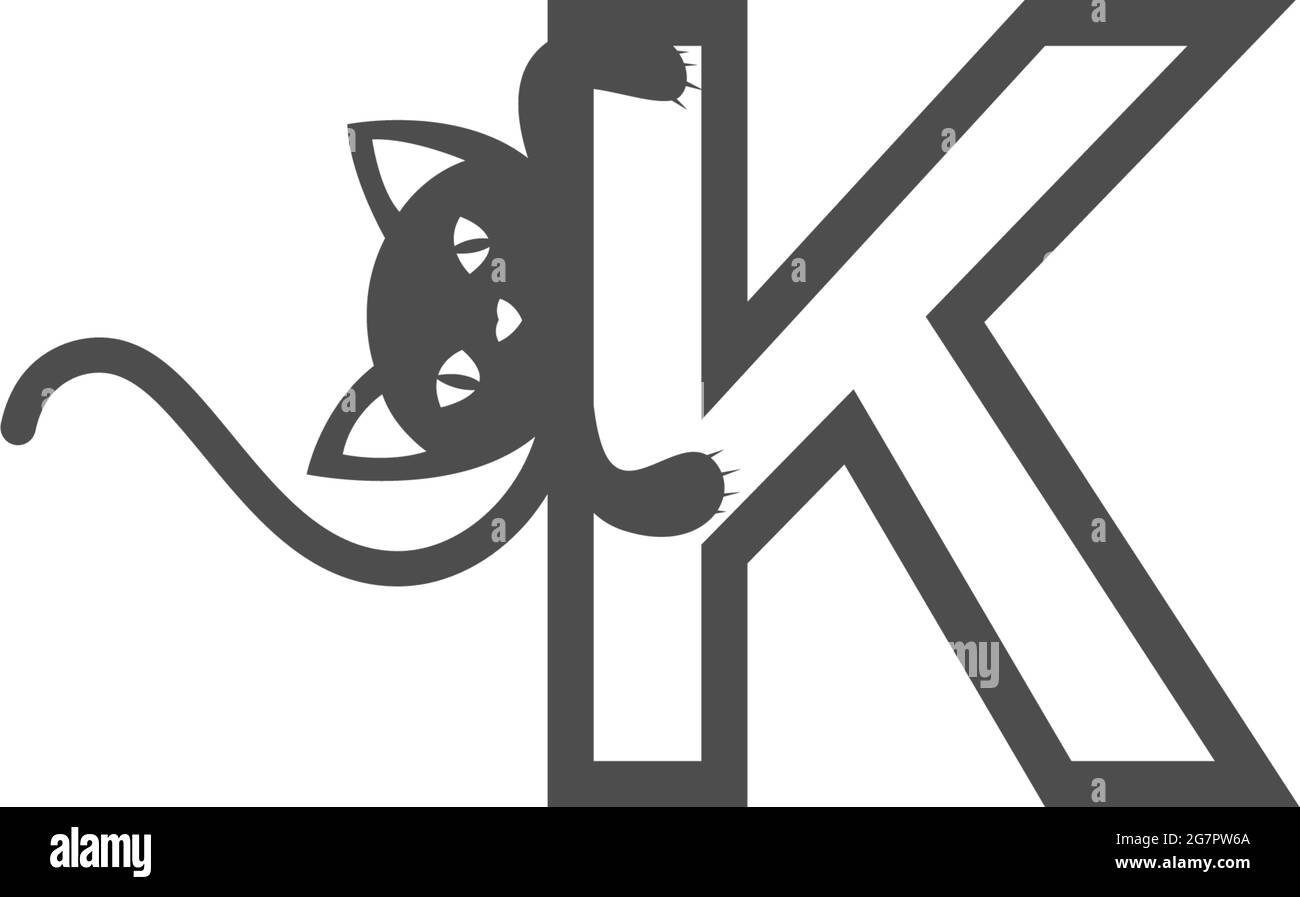 Letter K with black cat icon logo design template vector Stock