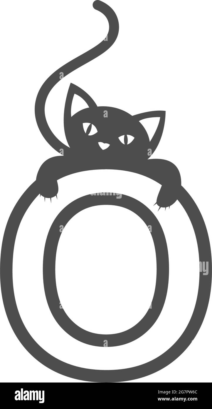 Design Template Of Black Cat Icon Logo With Letter O Vector