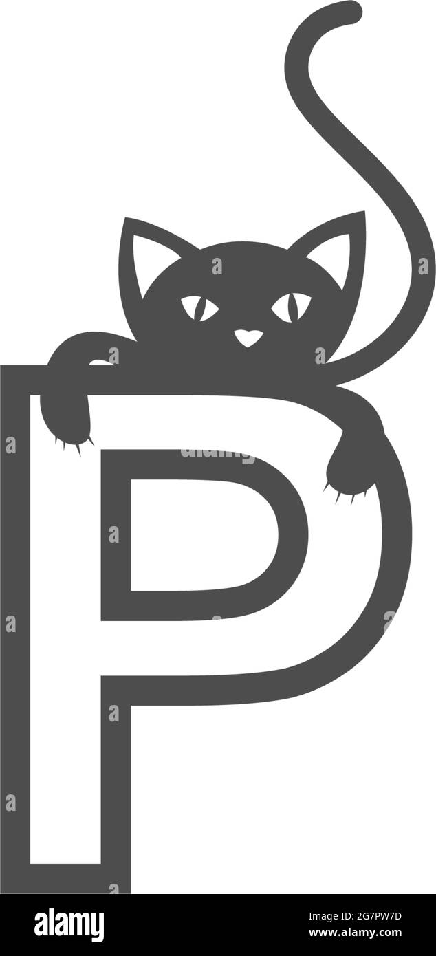 Letter P with black cat icon logo design template vector Stock Vector ...