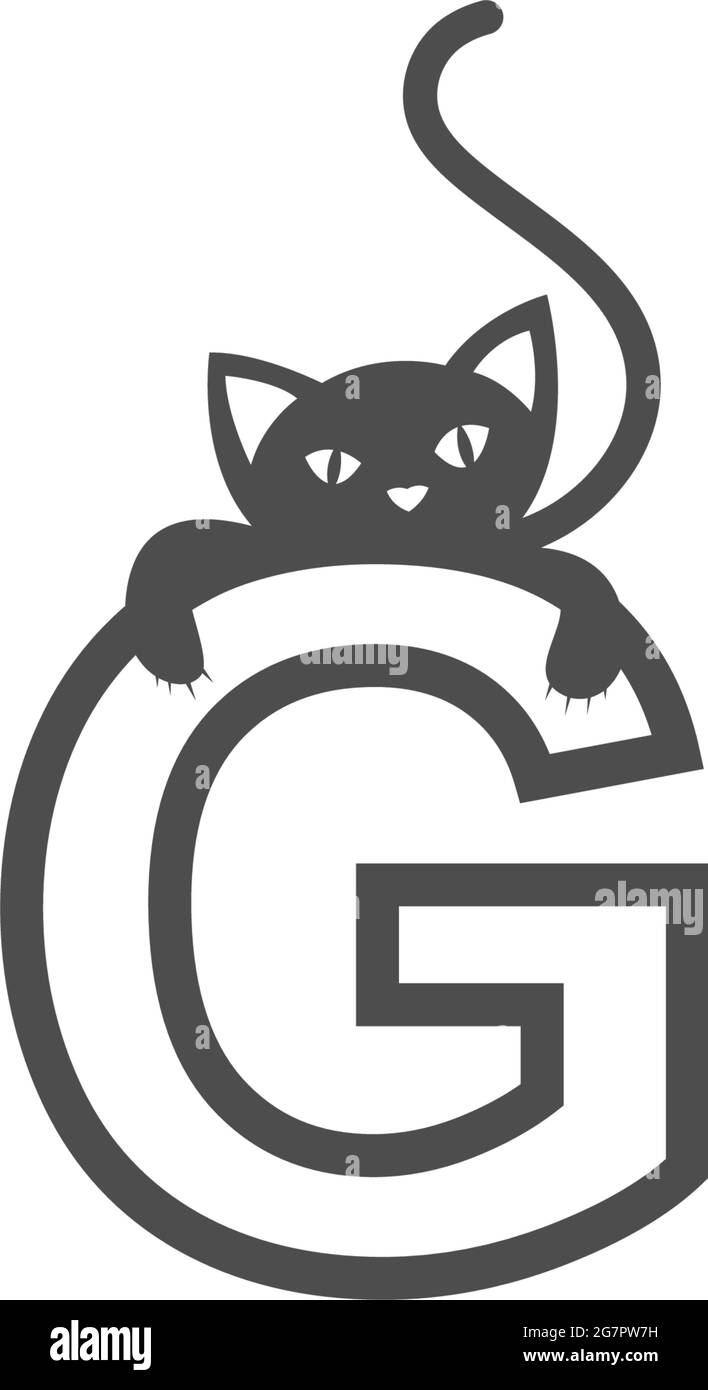 Letter G with black cat icon logo design template vector Stock Vector