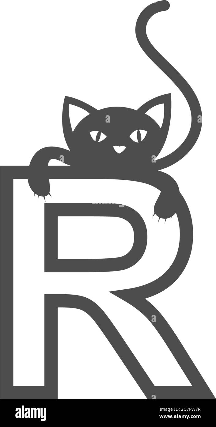 Letter R with black cat icon logo design template vector Stock Vector