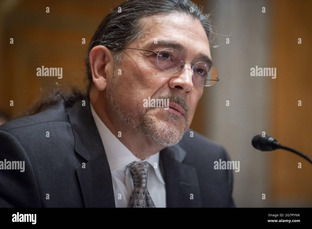 Washington, United States. 15th July, 2021. Robert Luis Santos appears before a Senate Committee on Homeland Security and Governmental Affairs hearing for his nomination to be Director of the Census, Department of Commerce, in the Dirksen Senate Office Building in Washington, DC, USA, Thursday, July 15, 2021. Photo by Rod Lamkey/CNP/ABACAPRESS.COM Credit: Abaca Press/Alamy Live News Stock Photo