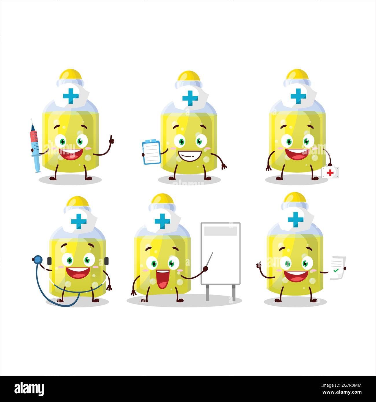 Doctor profession emoticon with yellow magic potion cartoon character. Vector illustration Stock Vector