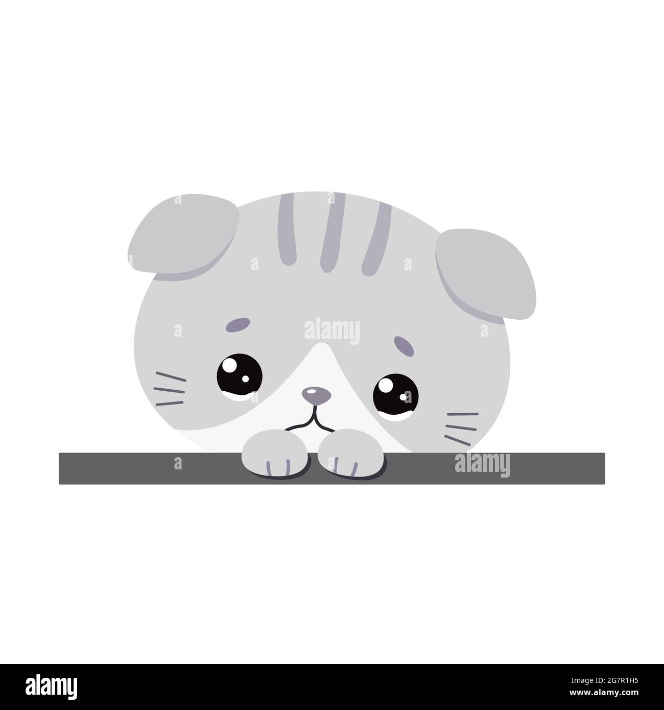 Cute sad kawaii cat isolated on white background. Cartoon flat ...