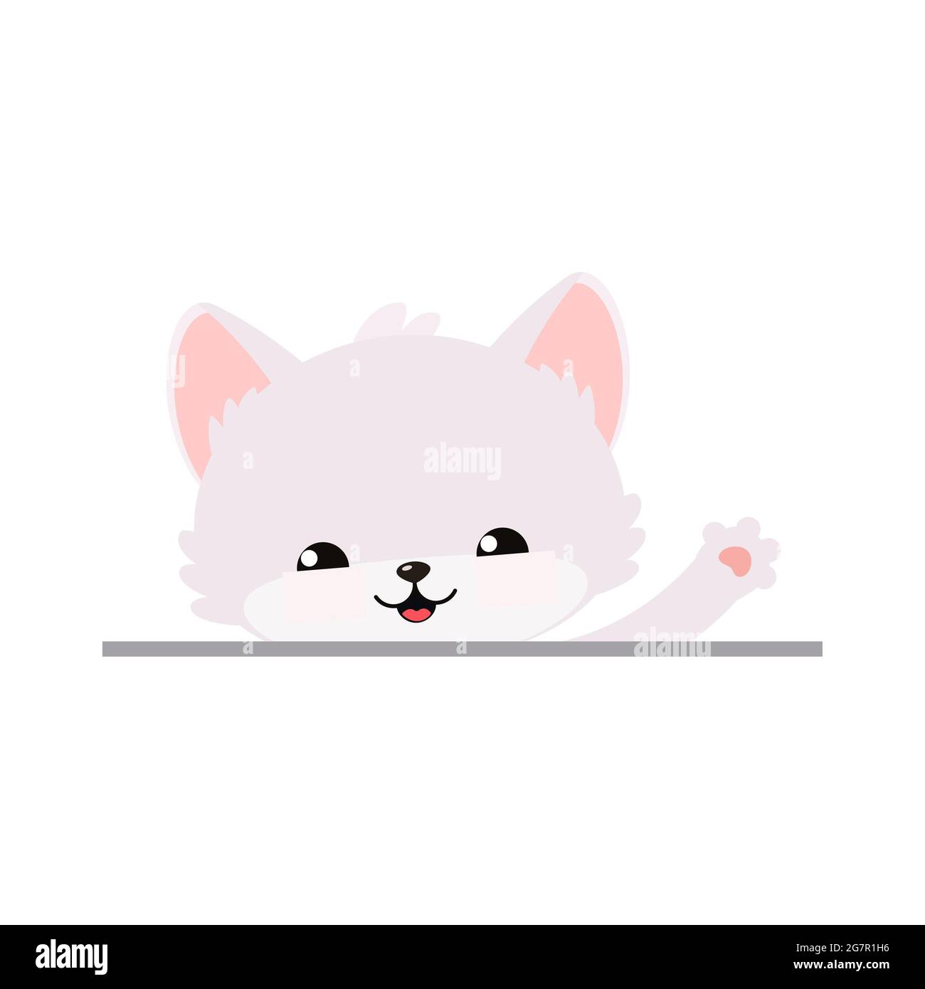 Cute white cat isolated on white background. Cartoon flat style ...