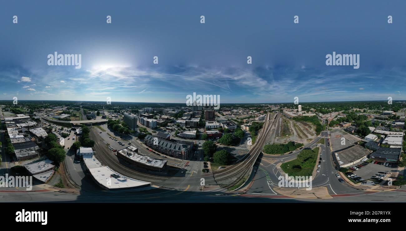 Panoramic shot of sunrise over Elm Street in Greensboro, North Carolina