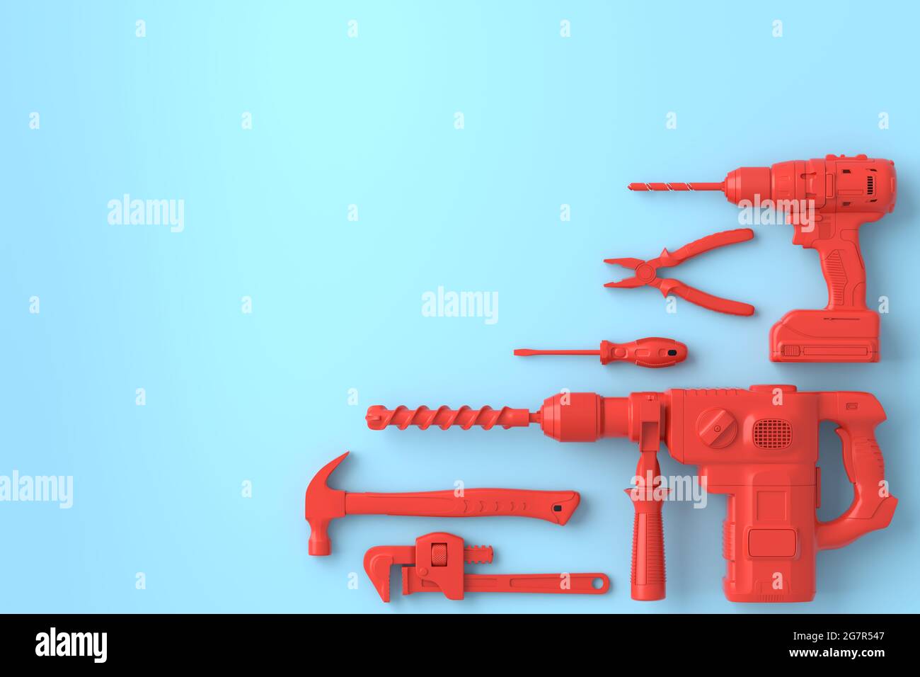 Top view of monochrome construction tools for repair and installation ...