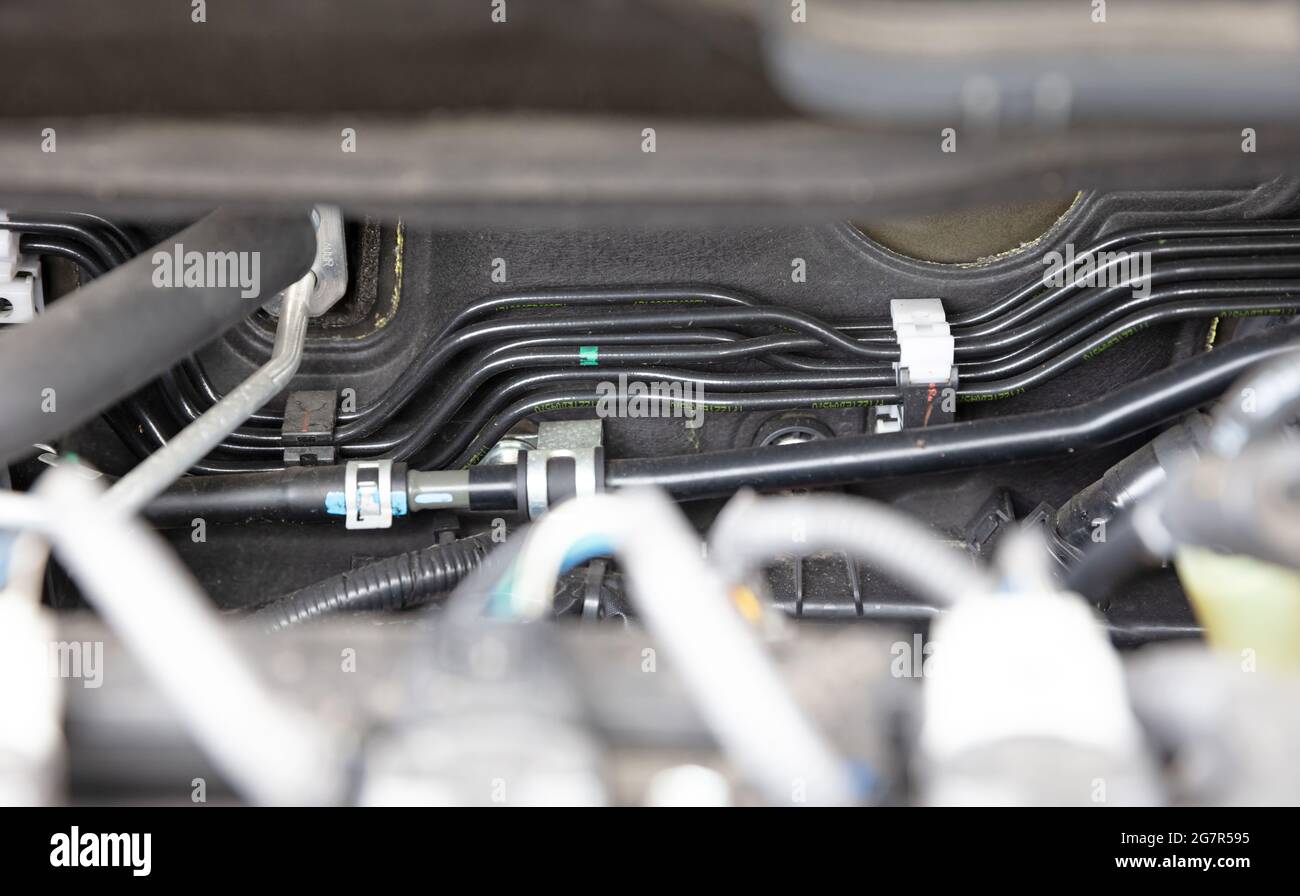 Under the hood of a hybrid or electric car Details of electric car