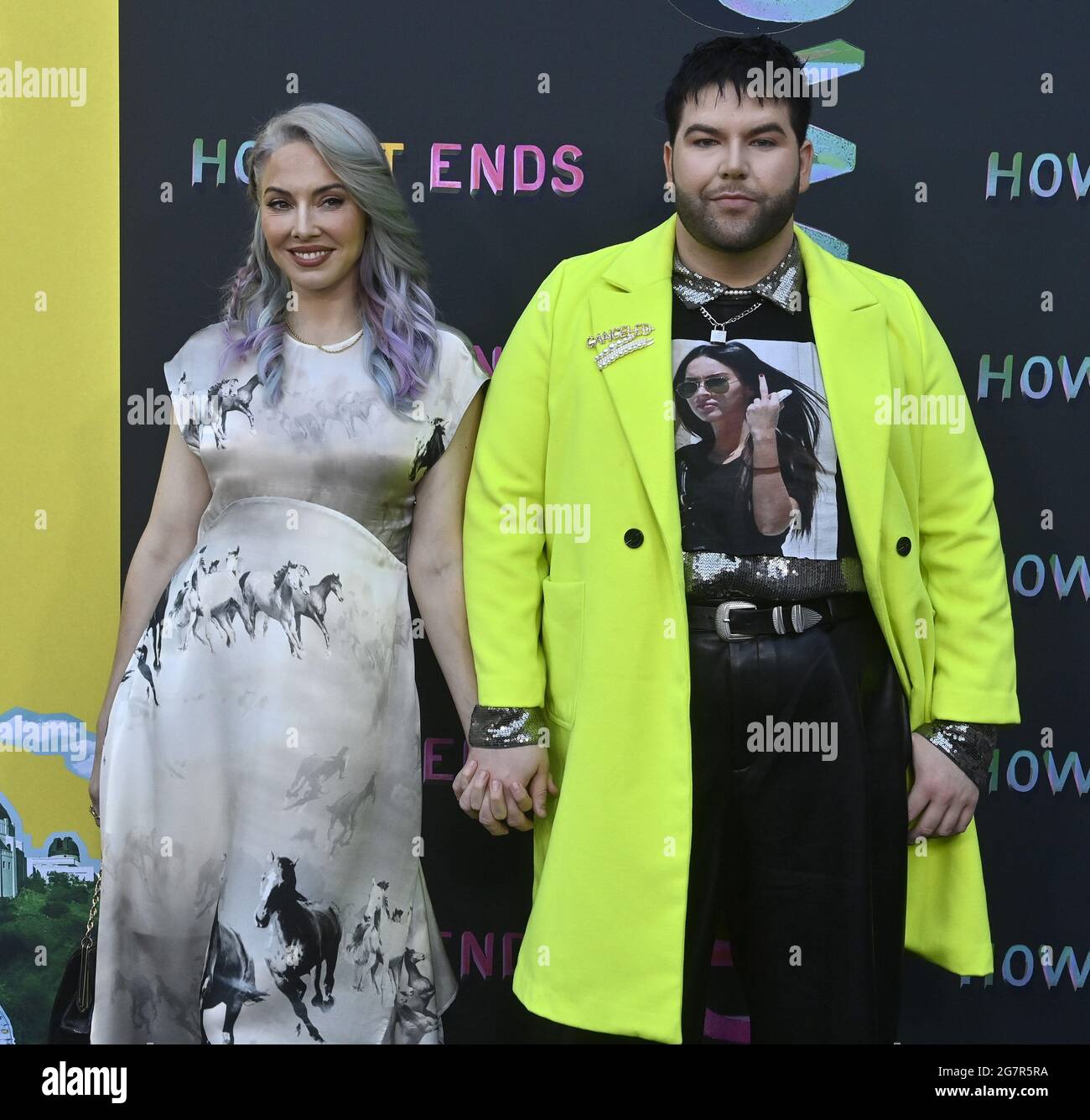 Los Angeles, United States. 16th July, 2021. Cast member Whitney Cummings (L) and Benton Ray attend the premiere of the motion picture comedy 'How It Ends' at NeueHouse in Los Angeles on Thursday, July 15, 2021. Storyline: In this feel-good apocalyptic comedy, Liza (Zoe Lister-Jones) embarks on a hilarious journey through LA in hopes of making it to her last party before it all ends, running into an eclectic cast of characters along the way. Photo by Jim Ruymen/UPI Credit: UPI/Alamy Live News Stock Photo