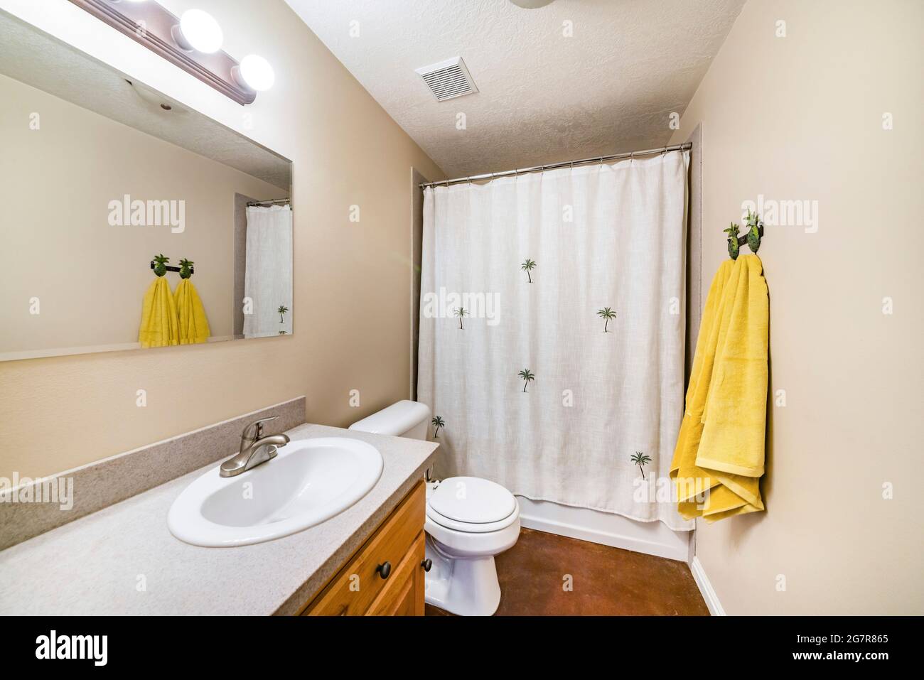 Windowless bathroom inside a house with vanity sink Stock Photo - Alamy