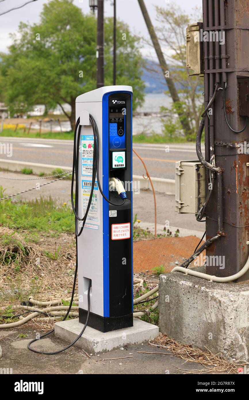 Fukushima, Japan APR 2018 Electric vehicle charging station on