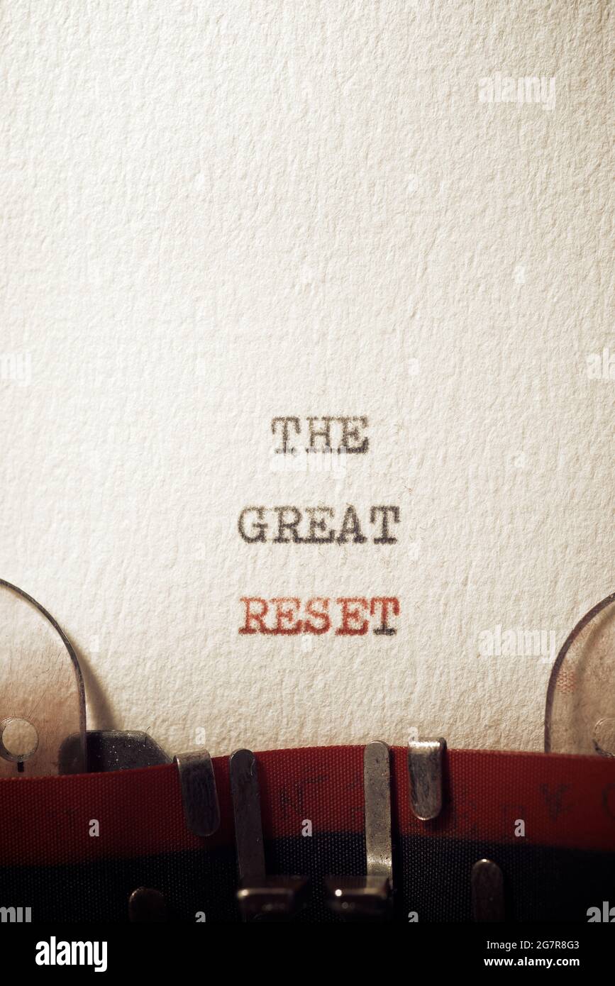 The great reset phrase written with a typewriter. Stock Photo