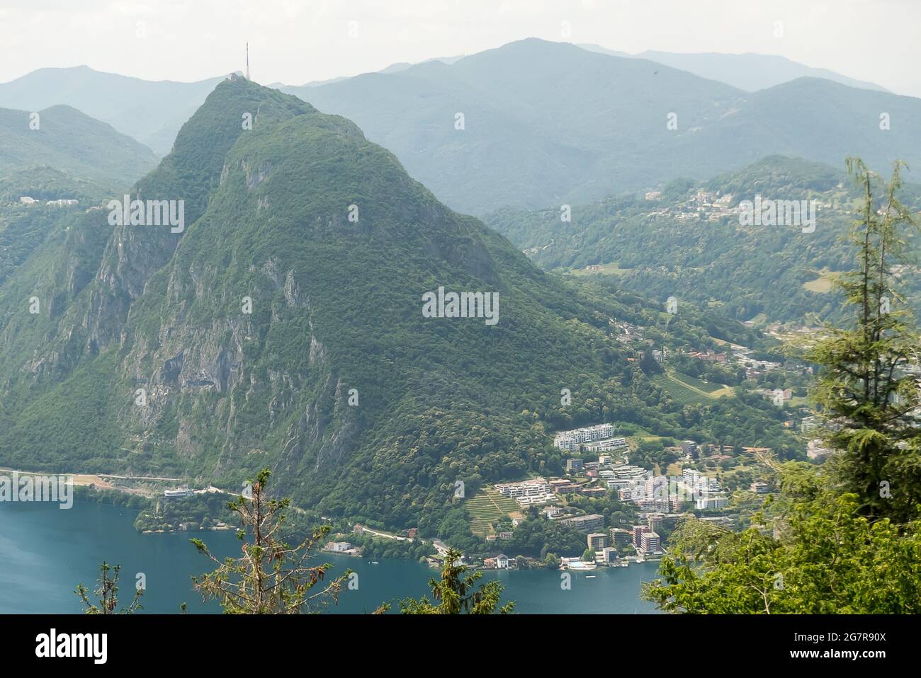 Lugano in Switzerland: the view from Monte Bre Stock Photo