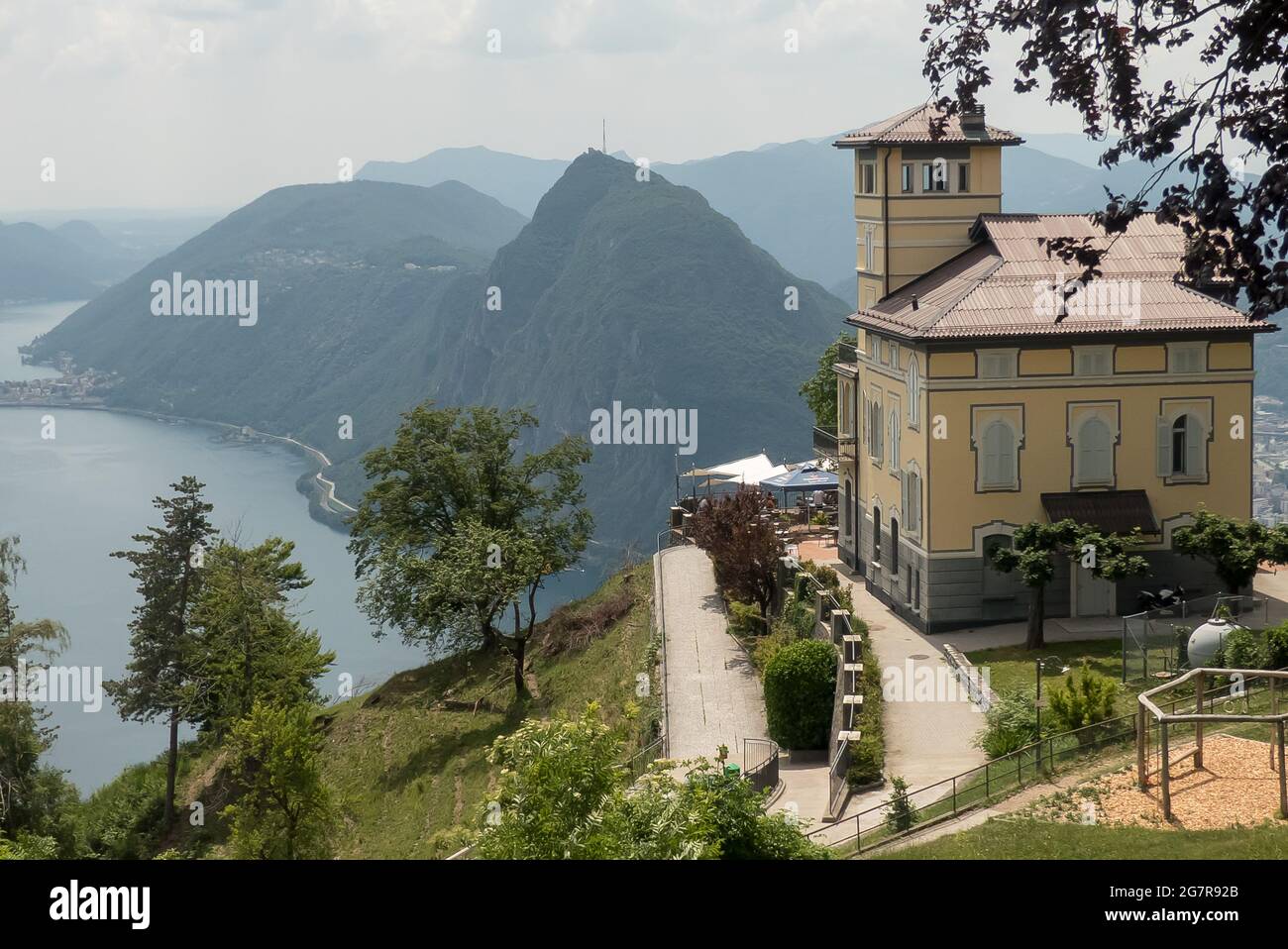 Lugano in Switzerland: the Ristorante Vetta Monte Brè Stock Photo