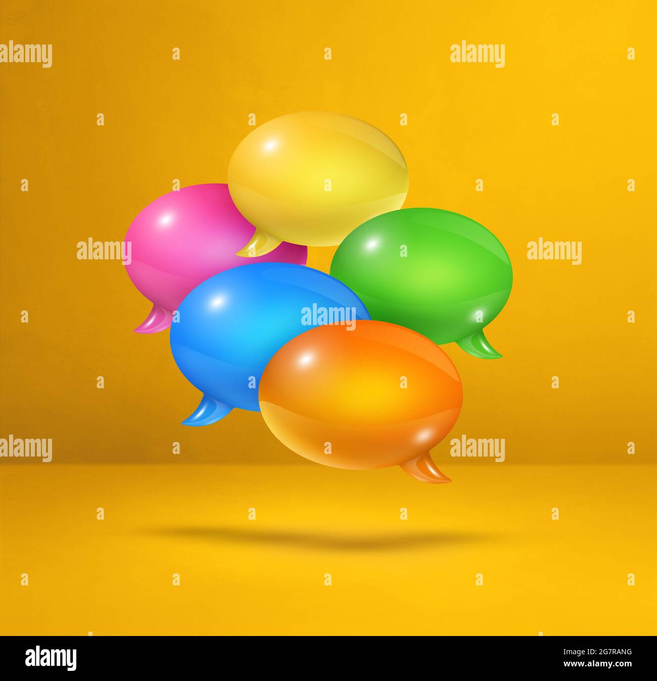 3D multicolor speech bubbles isolated on yellow square background Stock ...