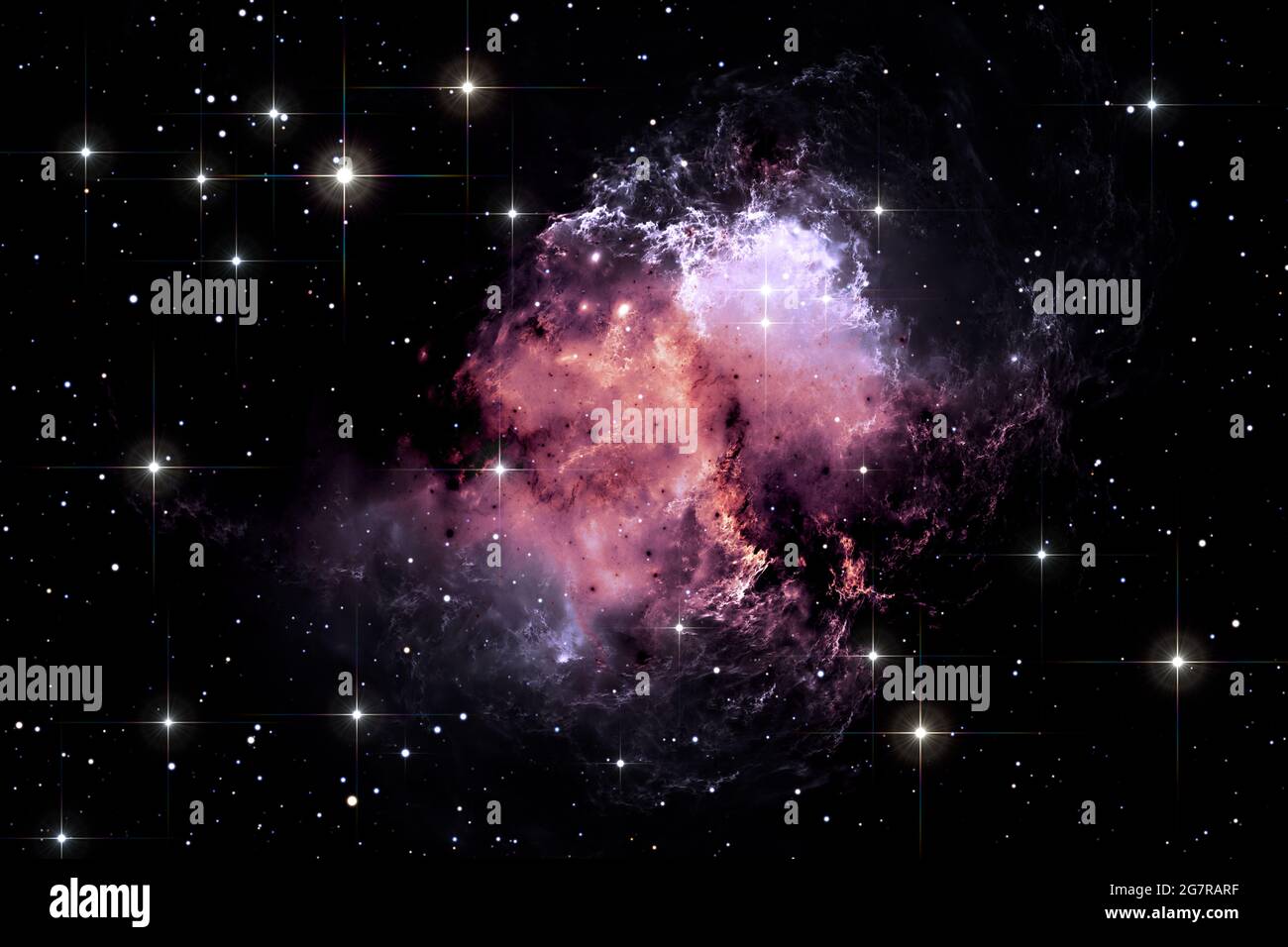 Glowing space nebula and stars in deep space, 3d illustration Stock ...