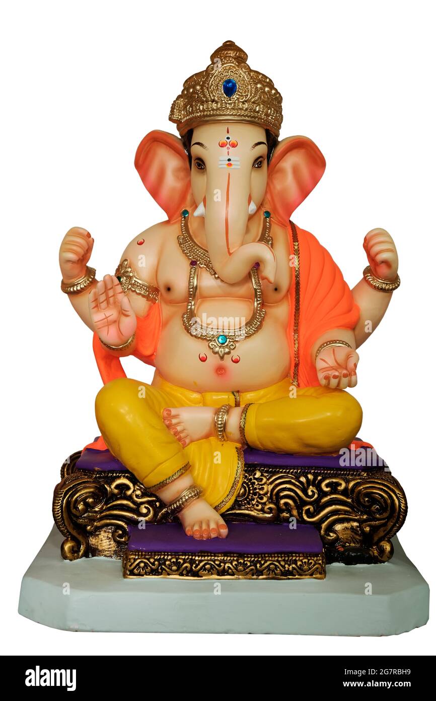 Hindu God Ganesha. colorful Ganesha Idol on white background Stock ...