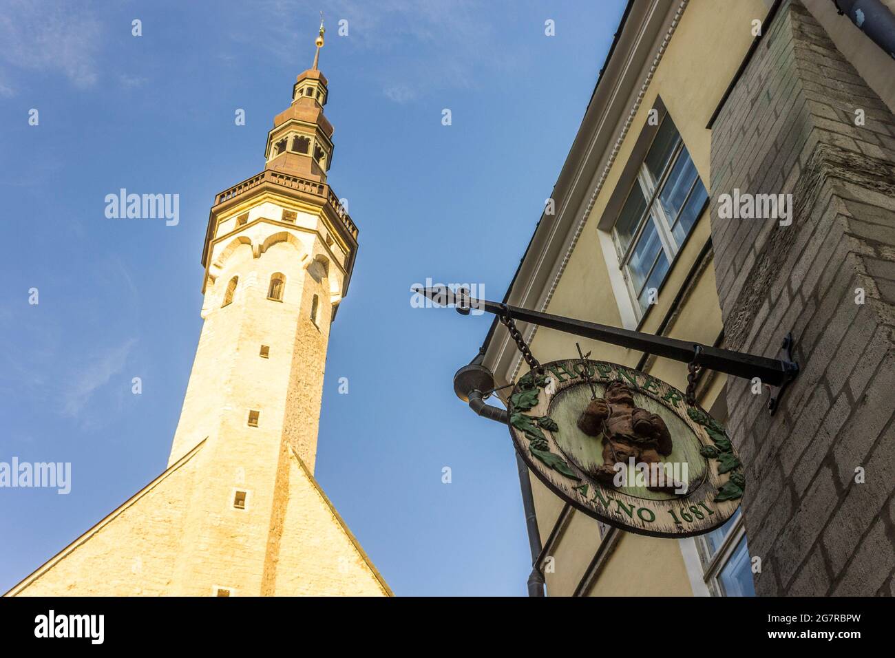 Tallinn, Estonia. The tower of Tallinn Town Hall (Tallinna raekoda) Stock Photo