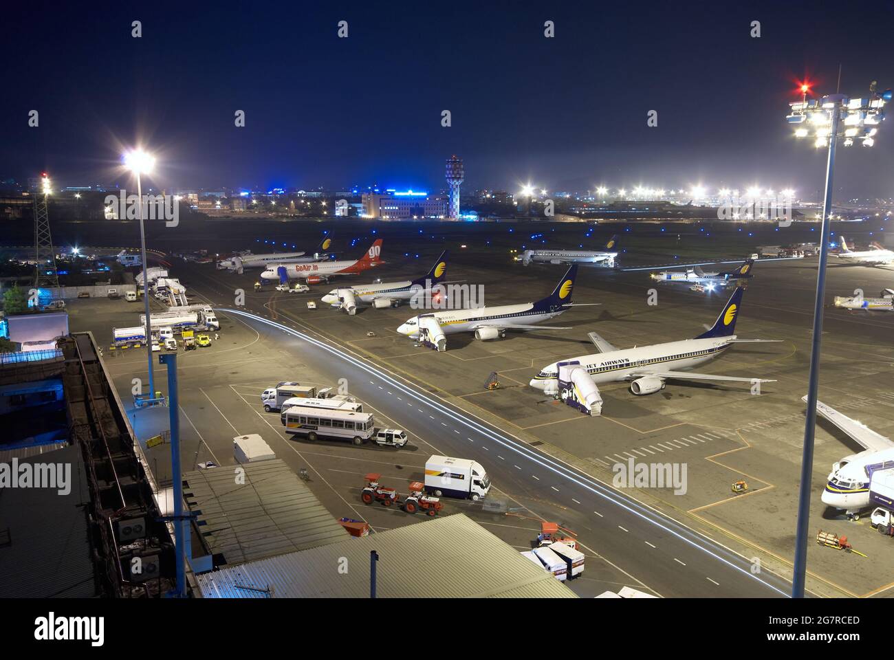 Go Air aeroplane, GoAir airplane, Jet Airways, Mumbai Airport, Sahar International Airport, Chhatrapati Shivaji International Airport, CSIA, Bombay, Mumbai, Maharashtra, India, Asia Stock Photo