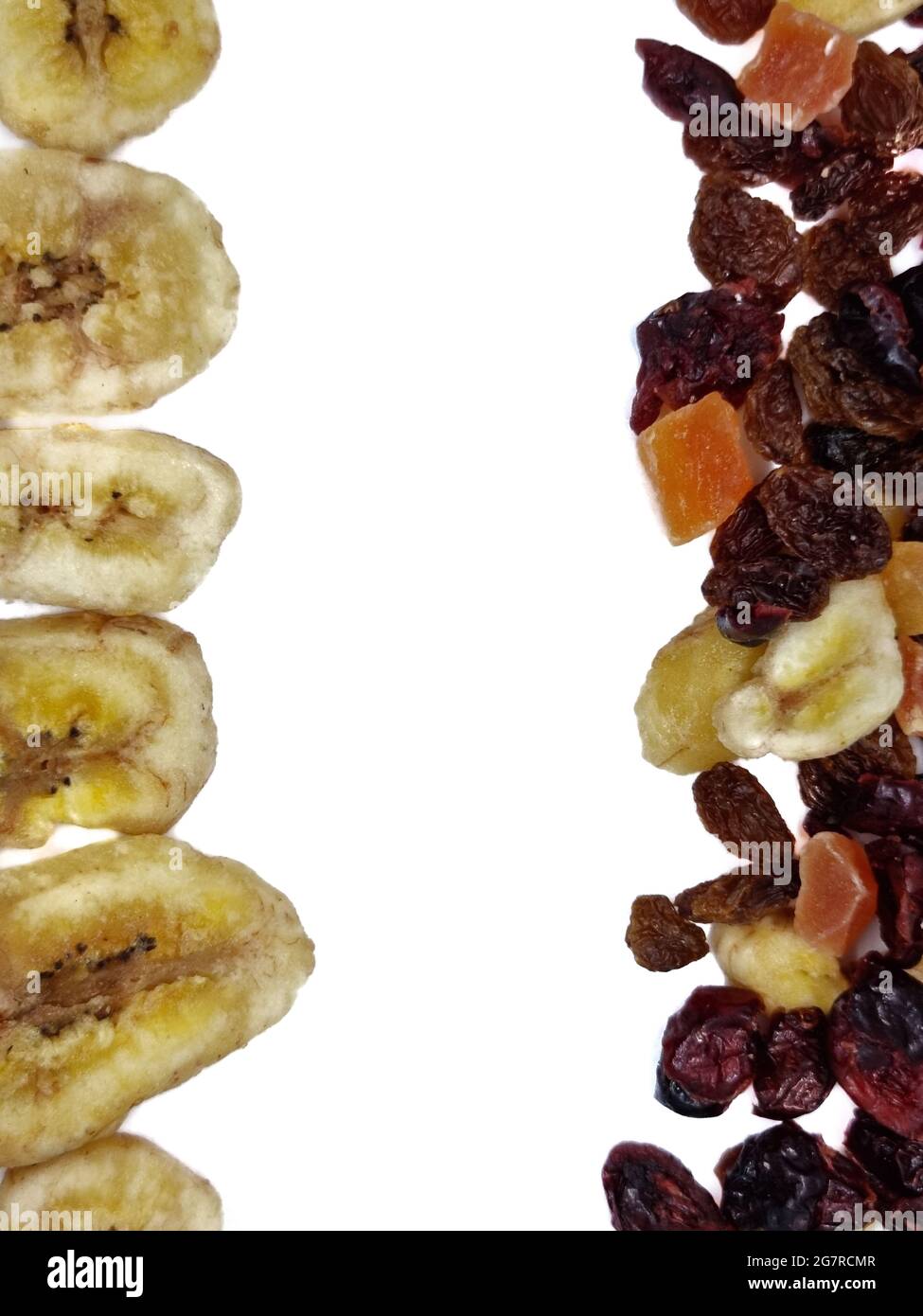 Dried fruit healthy snack with white space on white background Stock