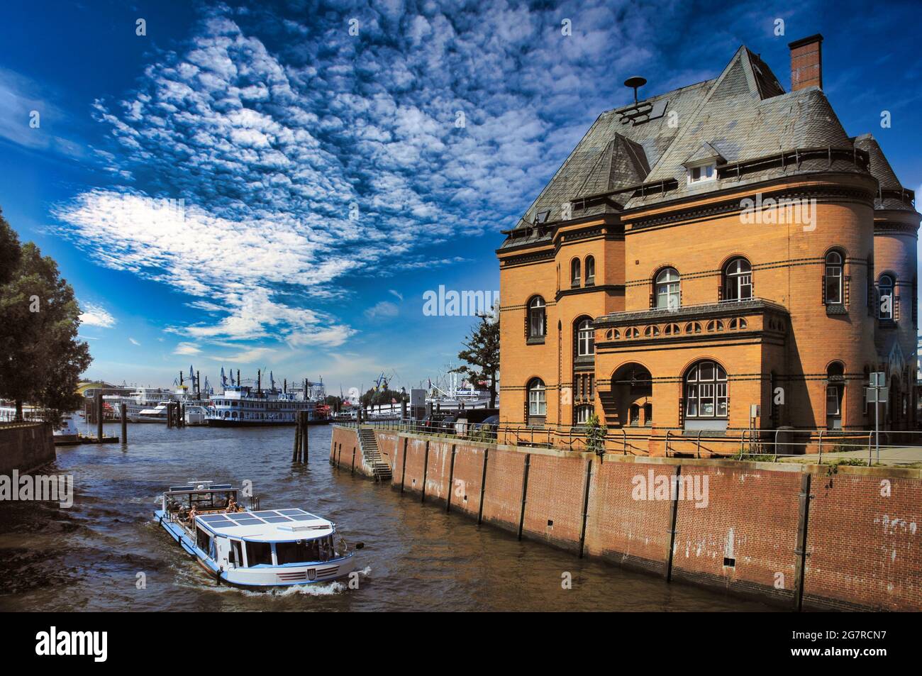 Closeup of an old building at the entrance to Hamburg Harbour, Germany Stock Photo