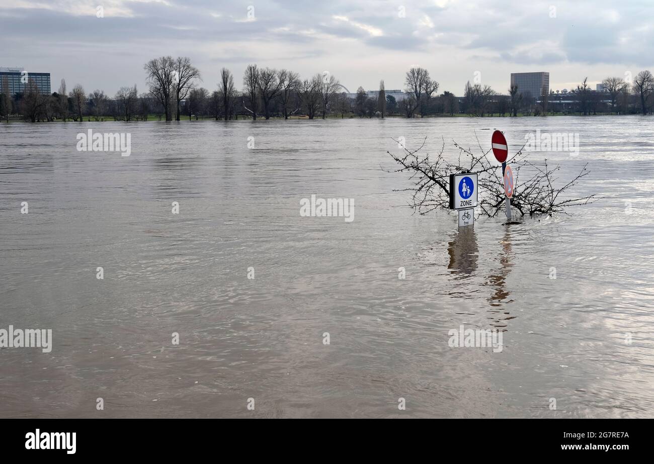 Extreme weather Flooded pedestrian zone in Cologne, Germany Stock