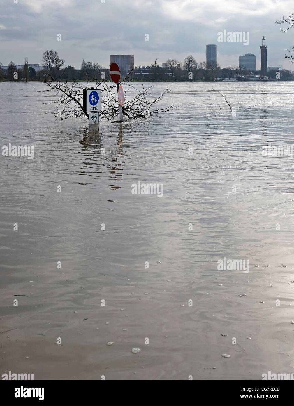 Extreme weather Flooded pedestrian zone in Cologne, Germany Stock