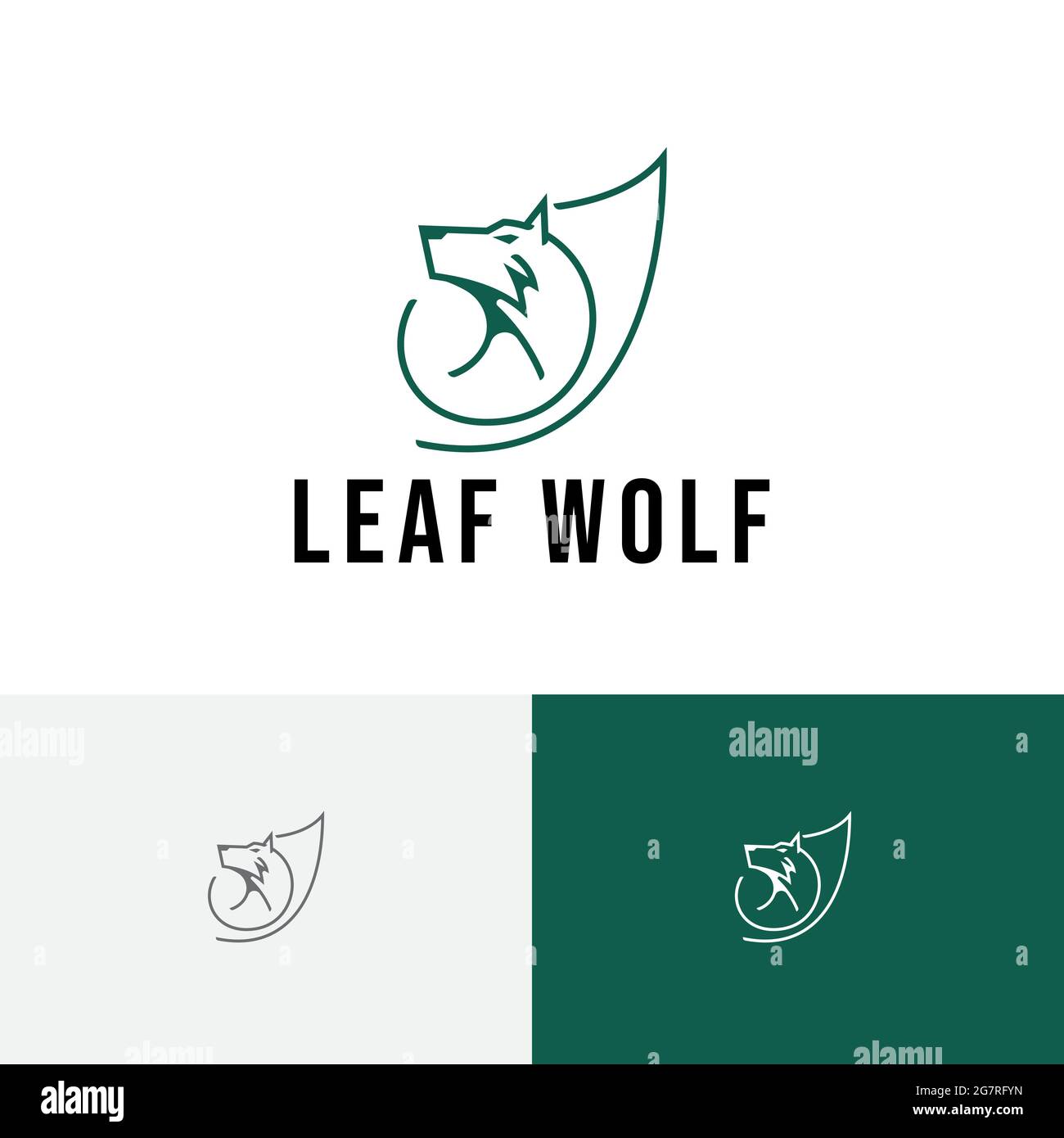 Nature Green Leaf Eco Wolf Head Line Logo Stock Vector