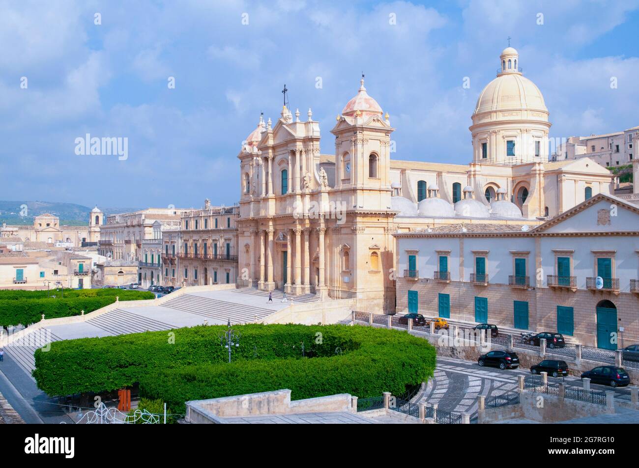 Noto, St Nicholas Cathedral of Noto, Sicily, Italy. Stock Photo