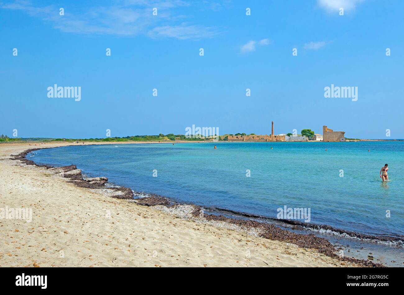 the beach of Vendicari Nature Reserve. Riserva naturale orientata Oasi Faunistica di Vendicari. Noto, Siracusa, Sicily, Italy Stock Photo