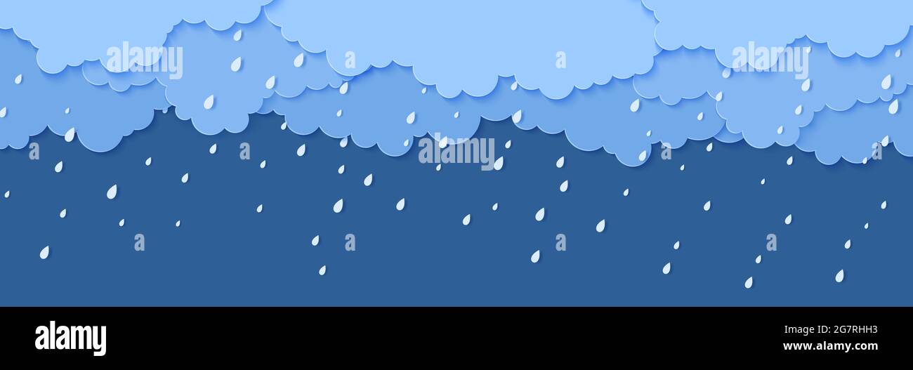 Rain and clouds in paper cut style. Vector storm weather concept with ...