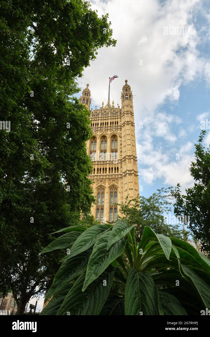 View of the Victoria Tower from Victoria Tower Gardens South. Stock Photo