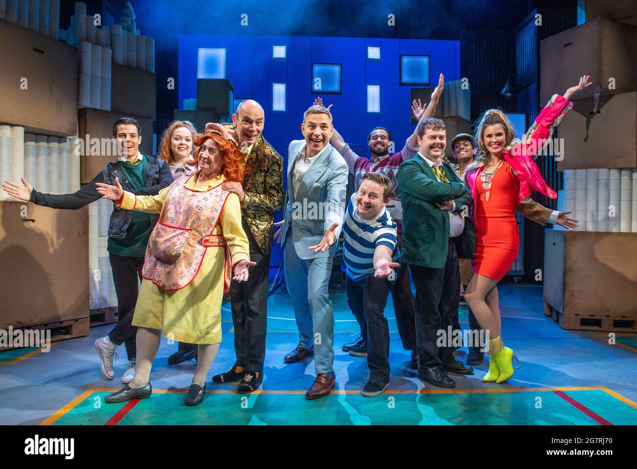 David Walliams onstage with the cast of Billionaire Boy, the West End production of his best