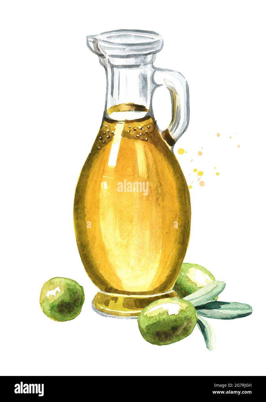 Bottle of fresh virgin olive oil with green olives and leaves.. Hand ...