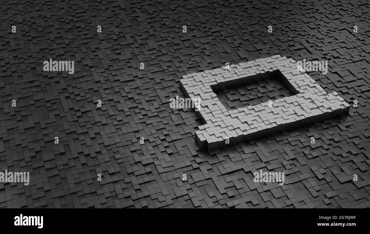 3d rendering metal cubes in shape of symbol of laptop light silver ...