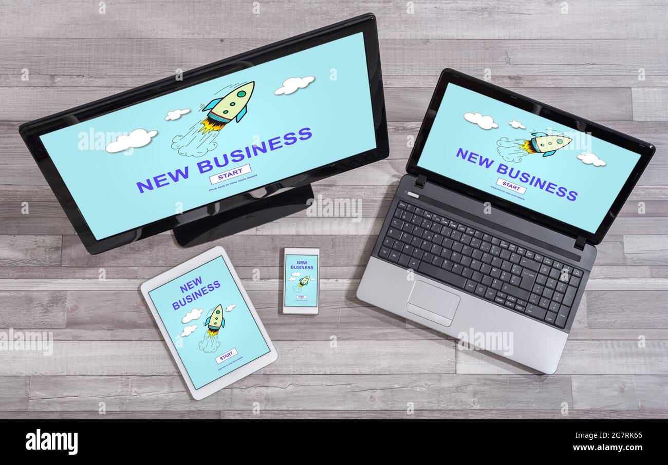 New business concept shown on different information technology devices Stock Photo
