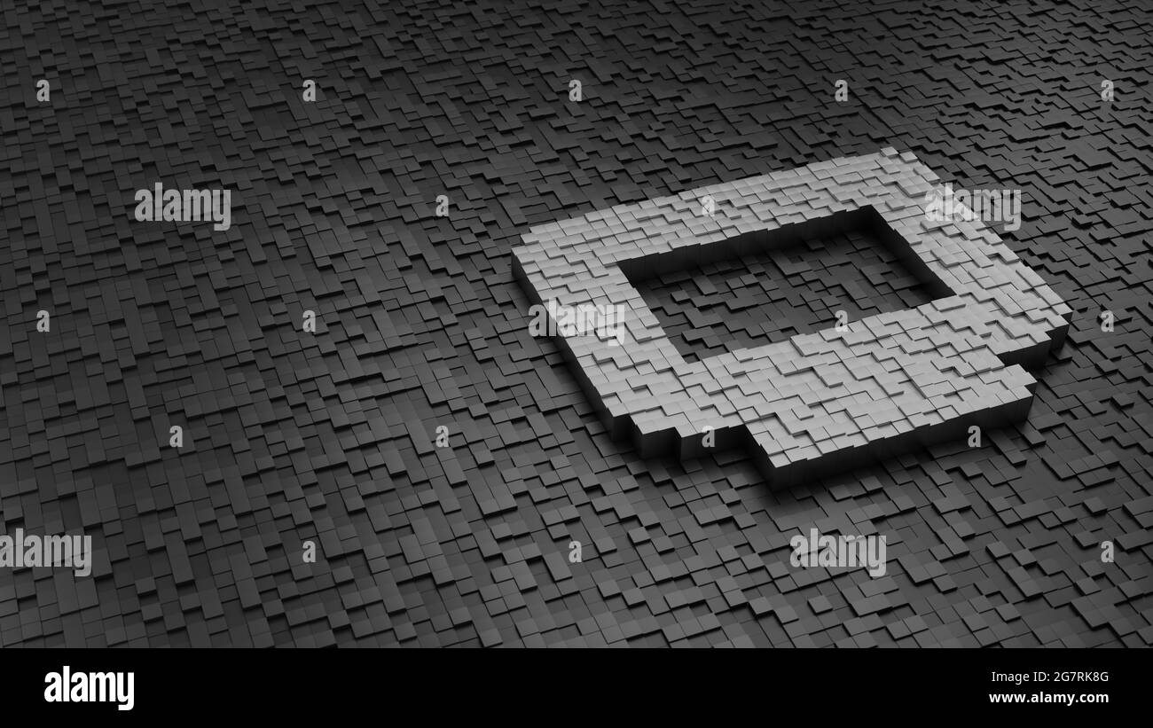 Old Computer Screen Cube Form 3d rendering metal cubes in shape of symbol of monitor light silver ...