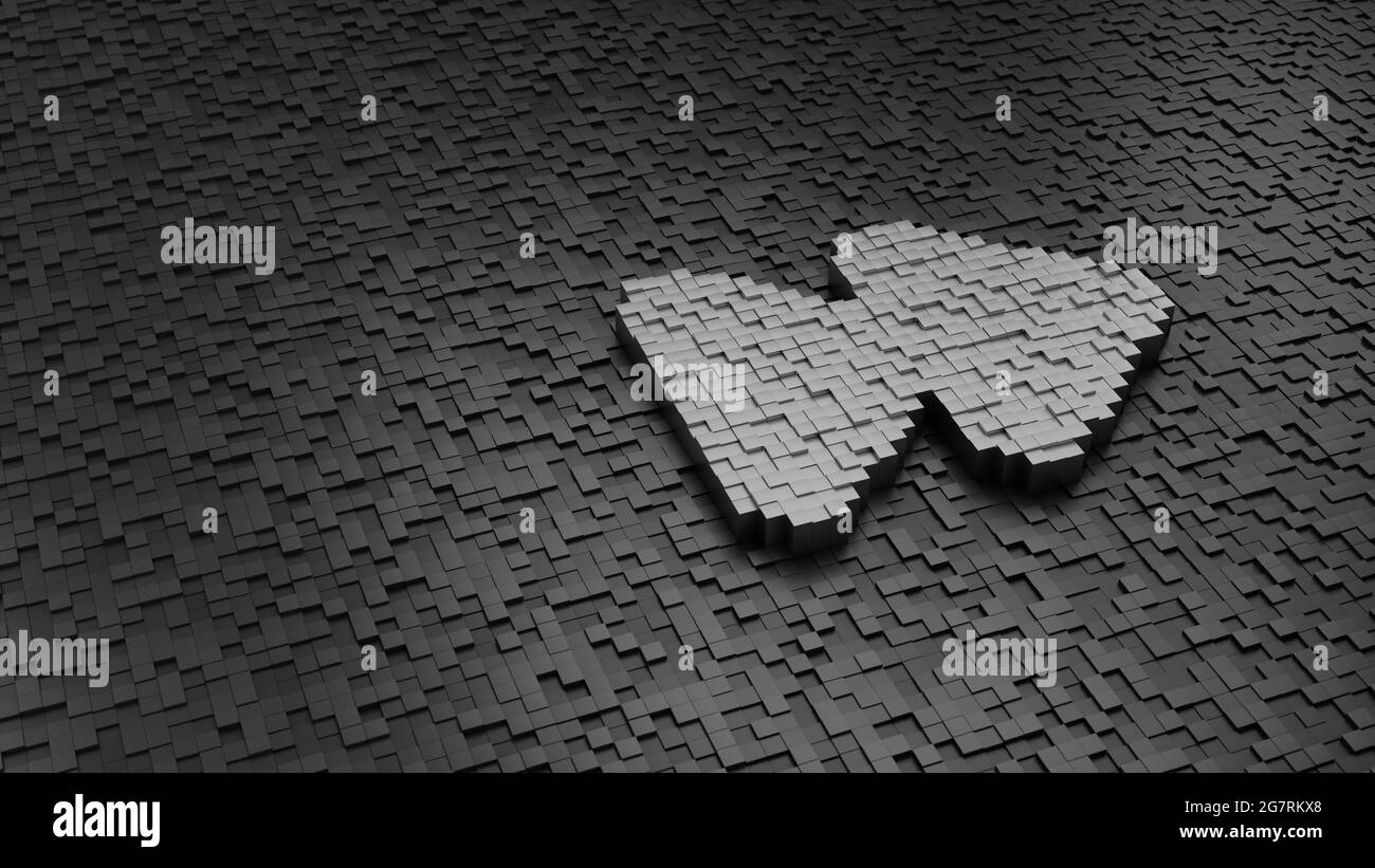 3d rendering metal cubes in shape of symbol of two right double arrows