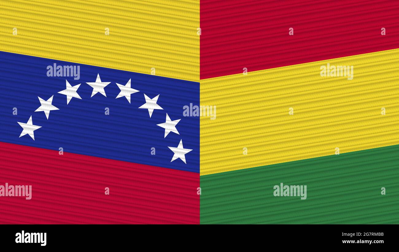 Bolivia and Venezuela Two Half Flags Together Fabric Texture Illustration Stock Photo
