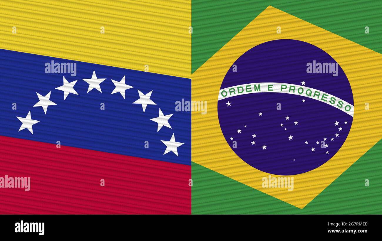 Brazil and Venezuela Two Half Flags Together Fabric Texture Illustration Stock Photo